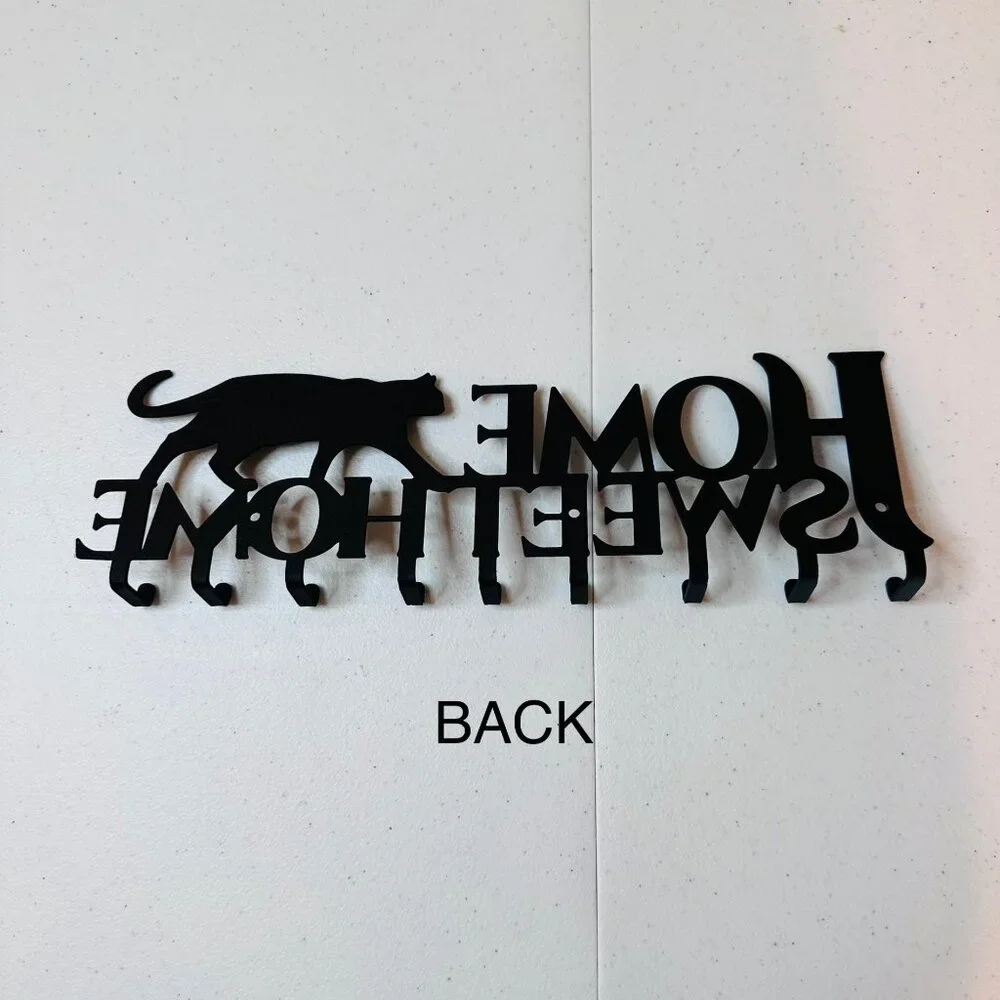 Cat Silhouette Metal Key Rack Home Sweet Home Wall Hook Holder